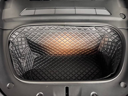Compatible with Tesla Model Y 2020-2025 Frunk Mats Front Trunk Mat Frunk Organizer Leather All-Weather Full Coverage - color: Black with Black Stitching, size: 2020-2025 Front Trunk Mat