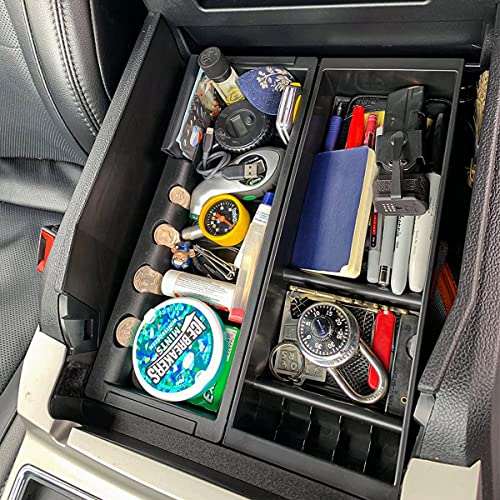 Center Console Organizer Compatible with Ford F150 Accessories 2015-2020 F-150/2017-2022 F250 F350 SuperDuty Armrest Insert Tray Storage Box ABS -Full Console w/Bucket Seats ONLY,Black