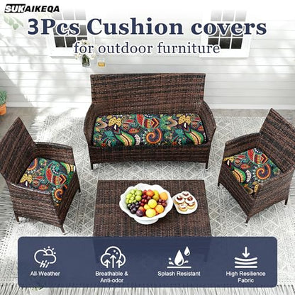 Waterproof 3-Piece Patio Sofa Cushion Cover Set - Replacement Covers for Outdoor Wicker Furniture, Bench & Seat Cushions