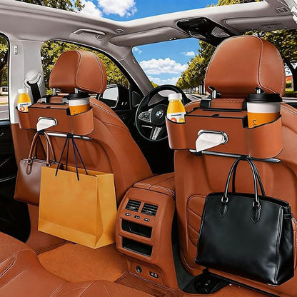 Backseat Car Organizers,4 in 1 Multifunctional Car Back Seat Storage Box with Drink Cup Holder Tissue Box, for Hold Phone,Snacks, Drinks, Handbag (LightBrown) - color: LightBrown