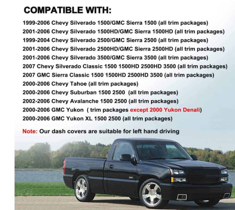 Dash Cover Mat Fit for 1999-2006 GMC Sierra/Chevy Chevrolet Silverado 1500 2500 3500 HD,2000-2006 GMC Yukon/Yukon XL/Chevy Suburban Tahoe Avalanche,Dashboard Pad Carpet Protector (99-06,Brown) Y44 - color: 99-06 Brown