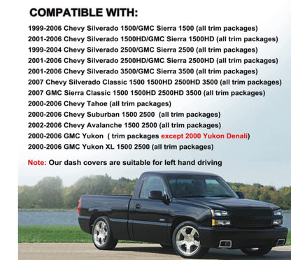 Dash Cover Mat Fit for 1999-2006 GMC Sierra/Chevy Chevrolet Silverado 1500 2500 3500 HD,2000-2006 GMC Yukon/Yukon XL/Chevy Suburban Tahoe Avalanche,Dashboard Pad Carpet Protector (99-06,Brown) Y44 - color: 99-06 Brown