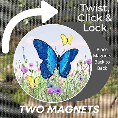 Screen Door Magnets Double Sided – Keep People, Kids, and Dogs from Running into a Screen Door. Saver - Robbins Aria Butterfly - color: Butterfly Blue
