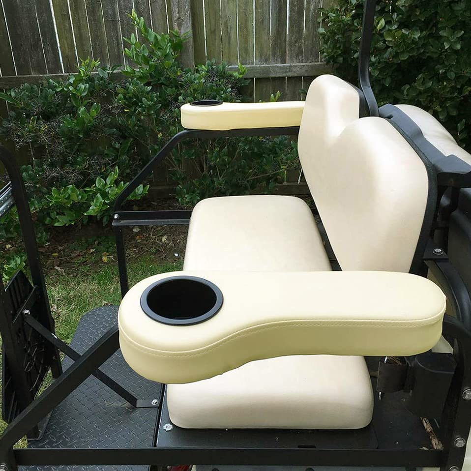 10L0L Golf Cart Rear Seat Armrest, Leather with Cup Holder, No Drilling Required, Fits EZGO, Club Car, Yamaha and Other Universal Models.Fits 1" Square Tubes only. - color: Beige