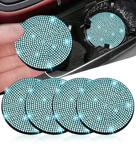 NBTEPEM 4pcs Bling Car Cup Holder Coaster, 2.75 inch Anti-Slip Shockproof Universal Fashion Car Coasters Insert Bling Crystal Rhinestone Automotive Interior Accessories for Women (Aquamrine) - color: Aquamrine, size: 4 pcs