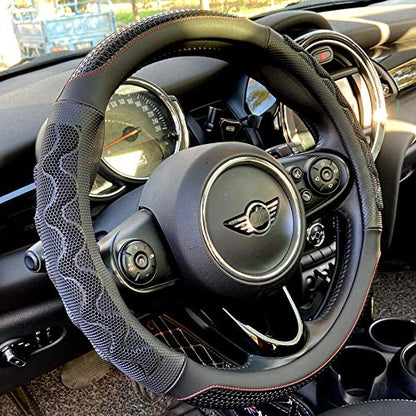 PINCTROT Steering Wheel Cover Great Grip with 3D Honeycomb Anti-Slip Design, Universal 14.5-15 Inch (Black/Red Stitch) - color: 2.Black (Red Trim), size: Medium(Standard) Size[14 1/2''-15'']