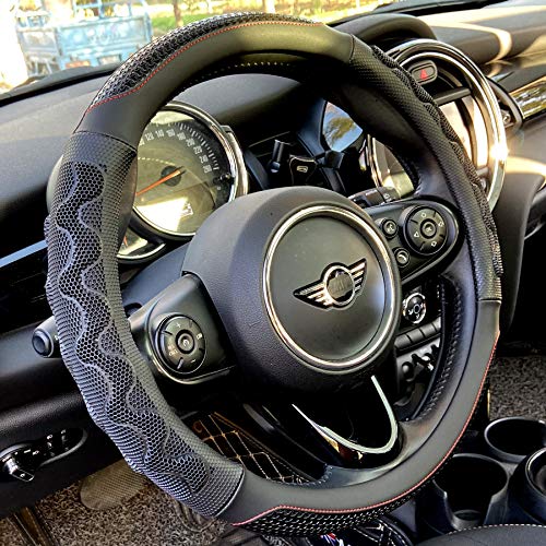 PINCTROT Small Size Steering Wheel Cover Great Grip with 3D Honeycomb Anti-Slip Design, 14 Inch (Black/Red Stitch) - color: 2.Black (Red Trim), size: Small Size[14''-14 1/4'']
