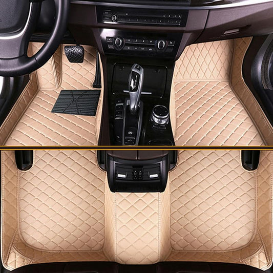 Customized Personalized car Floor mats, All-Weather Anti Slip and Waterproof Leather car Floor mat Set, 99.98% Customized Floor mats for Cars, Trucks, and SUVs (Beige) - color: Beige