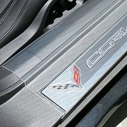 Corvette Clear Door Sill Protectors : C7 Stingray, Z51, Z06 (Clear w/Embossed Corvette Script)