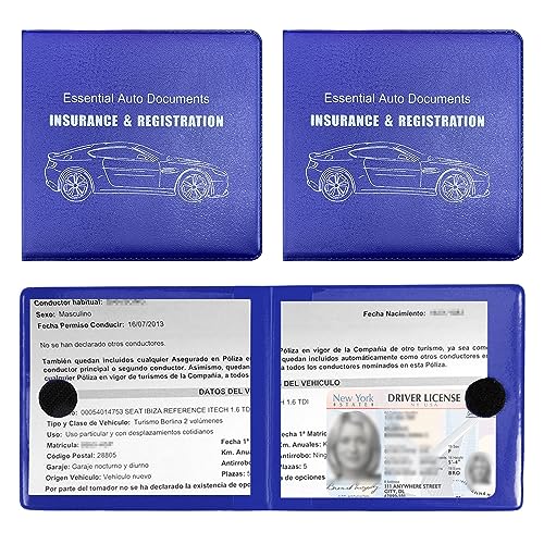 Ziciner Car Registration Insurance Holder, 2Pack Essential Auto Card Document Glove Box Organizer with Touch Fastener, Vehicle Interior Accessories Perfect for Most Car, Truck, SUV (Blue/Big Car) - color: Blue/Big Car