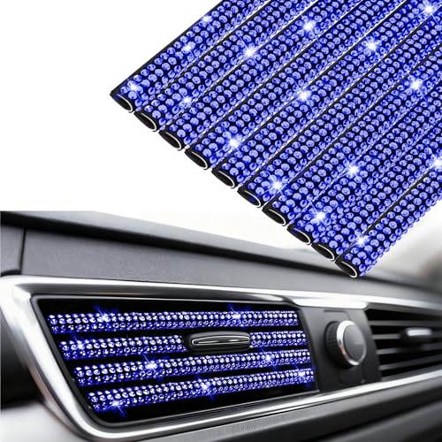 NBTEPEM Bling Car Air Conditioner Decoration Strip for Vent Outlet, 10 PCS Universal Rhinestone Car Vent Outlet Trim Decorations, Bling Interior Accessories for Women and Girls (Blue) - color: Blue