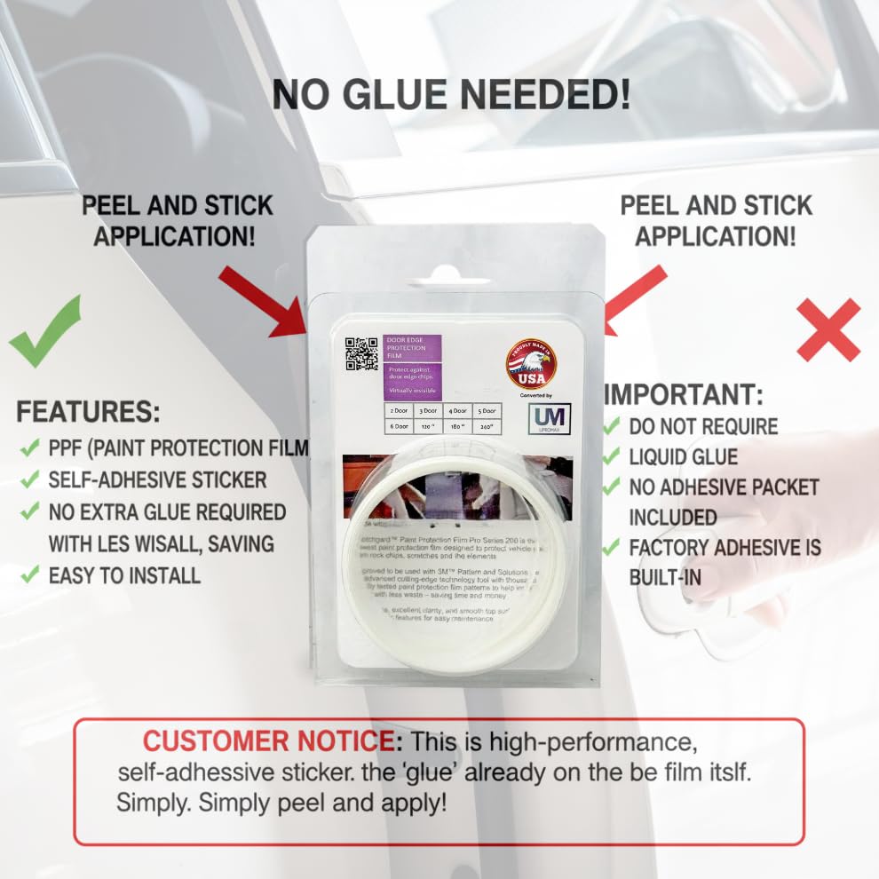 Door Edge Paint Protection Film, Car Door Handle Cup, Scotch Guard, Mini Knife, Squeege Cloth PPF Precut, Universal Fit, Protector, Upromax SelfHealing Scratch (Door Edge/Clear/4-Doors)