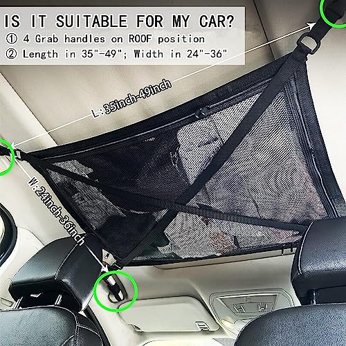Upgraded Car Ceiling Cargo Net Pocket, NO SAGGING Roof Cargo Net Organizer, Strong Bearing Adjustable Capacity, Road Trip Accessories for Truck SUV, Car Camping Essentials