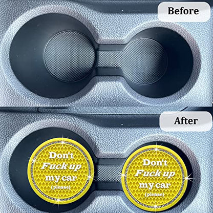 Car Cup Coaster 2 Pack, Universal Cup Holder Inserts, Bling Car Accessories Interior (Yellow, 2PC) - color: Yellow-2pc