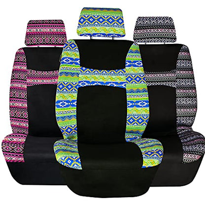 FH Group Car Seat Covers Full Set Southwestern Print Cloth - Universal Fit Automotive Seat Covers, Low Back Front Seat Covers, Solid Back Seat Cover, Washable Car Seat Cover for SUV, Sedan Lavendar