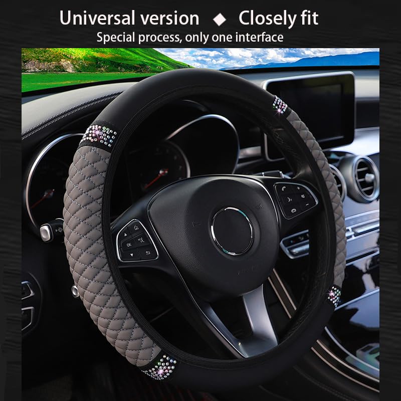 Microfiber Leather Steering Wheel Cover with Anti-Slip Lining Universal Car Accessory for Steering Wheel with a Diameter of 14.5-15 inch (Grey) - color: Grey