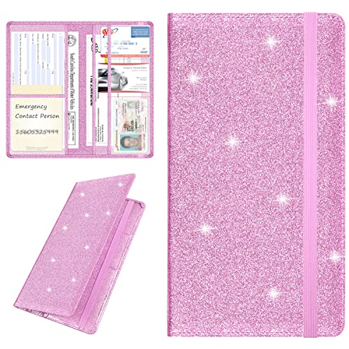 Wisdompro Car Document Holder Organiser, PU Leather Vehicle Insurance and Registration Holders Wallet Case for ID Card, Driving Licence, Key Contact Information Cards - color: Glitter Pink