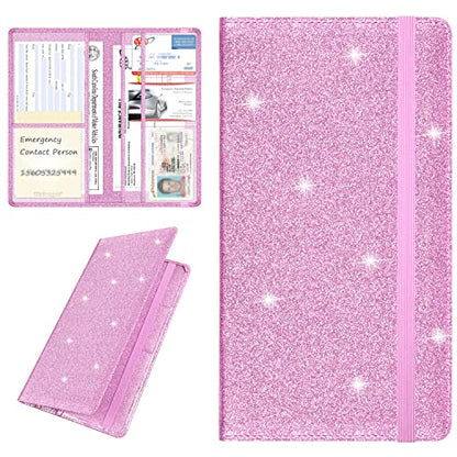 Wisdompro Car Document Holder Organiser, PU Leather Vehicle Insurance and Registration Holders Wallet Case for ID Card, Driving Licence, Key Contact Information Cards - color: Glitter Pink