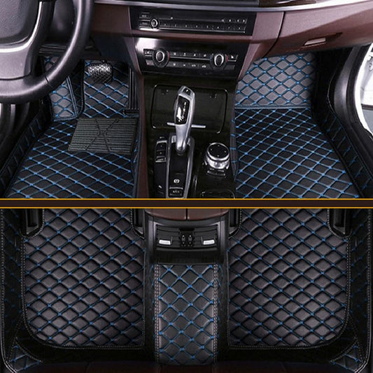 Customized Personalized car Floor mats, All-Weather Anti Slip and Waterproof Leather car Floor mat Set, 99.98% Customized Floor mats for Cars, Trucks, and SUVs (Black Blue) - color: Black blue