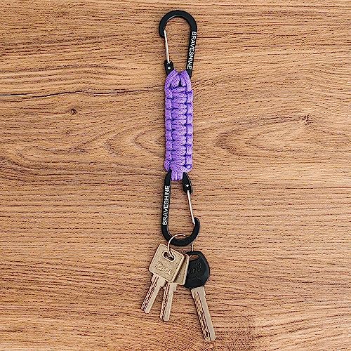 BRAVESHINE Paracord Keychain Carabiner Clip, D Ring Lanyard Hanger Stroller Hook for Water Bottle, Key, Backpacks, Men, Women