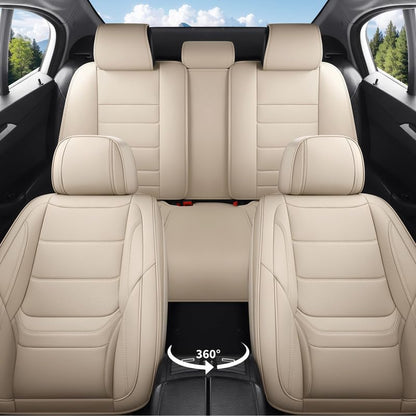 Car Seat Covers Full Set Fit for Hyundai Genesis 2009-2016, Premium Faux Leather Waterproof Car Seat Protectors with Lumbar Support, Breathable Anti-Slip Easy to Install(Beige,Full Set)