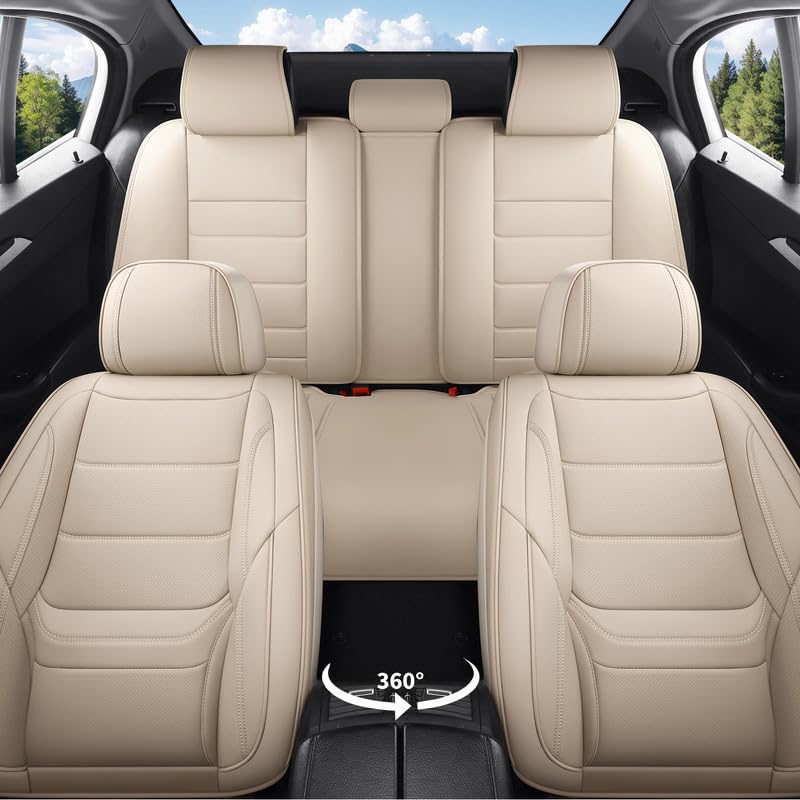Car Seat Covers Full Set Custom Fit for Ford Explorer 2001-2025 2026 - Premium Faux Leather with Lumbar Support, Waterproof, Breathable, Anti-Slip, Easy to install &Protectors (Beige, Full Set) - color: Style1-Beige, size: Fit for Explorer full set