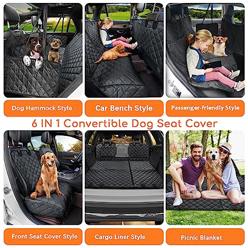 URPOWER 6-in-1 Dog Car Seat Cover for Back Seat, Waterproof Dog Car Hammock with Mesh Window, Non-Slip Pet Backseat Protector for Cars, Trucks and SUVs