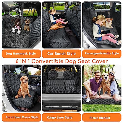 URPOWER 6-in-1 Dog Car Seat Cover for Back Seat, Waterproof Dog Car Hammock with Mesh Window, Non-Slip Pet Backseat Protector for Cars, Trucks and SUVs