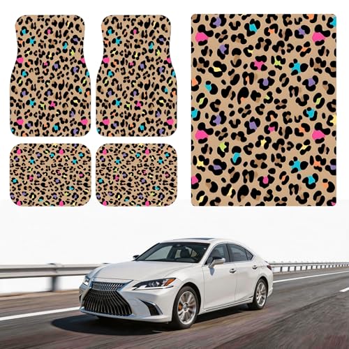 Automotive Floor Mats 5 Pcs, Universal Car Floor Mats, Leopard Print Cargo Liner, Car Accessory for SUVs/Sedan/Wagons, Durable Protective Mat, Trunk Liner for Families/Travel Enthusiasts - style: Bundle 1