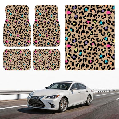 Automotive Floor Mats 5 Pcs, Universal Car Floor Mats, Leopard Print Cargo Liner, Car Accessory for SUVs/Sedan/Wagons, Durable Protective Mat, Trunk Liner for Families/Travel Enthusiasts - style: Bundle 1