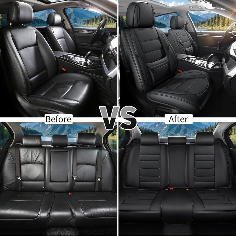 Car Seat Covers Full Set Fit for Toyota RAV4 2001-2026, Premium Faux Leather Waterproof Car Seat Protectors with Lumbar Support, Breathable Anti-Slip Easy to Install(Black,Full Set)