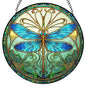 Blue Dragonfly Stained Glass Window Hanging, Dragonfly Suncatcher, Inset and Plant Suncatchers Sun Catchers Indoor Window Glass Wall Art Decor for Women Mom Grandma, 7.9x7.9in