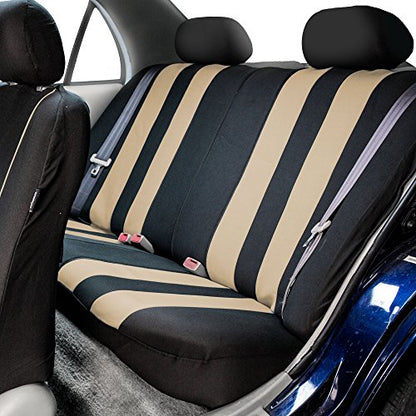 FH Group Three Row Striking Striped Full Set Car Seat Covers, Airbag Compatible & Split Ready – Universal Fit for Cars Trucks & SUVs Beige - color: Beige, size: 3 Row/7 Seater