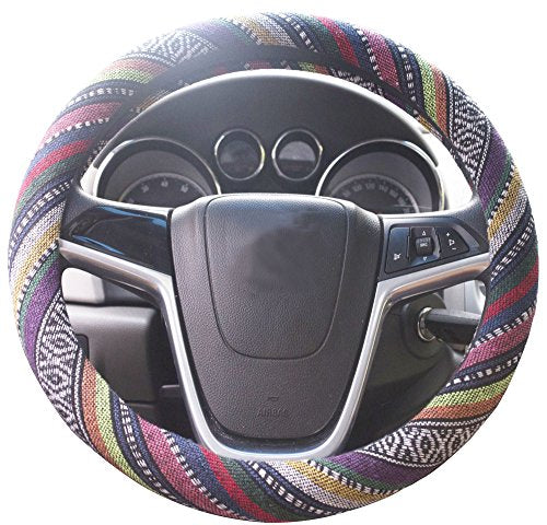 Small Ethnic Style Coarse Flax Cloth Automotive Steering Wheel Cover Anti Slip and Sweat Absorption Auto Car Wrap Cover (14''-14.25, B) - color: B, size: 14 - 14.25 inches