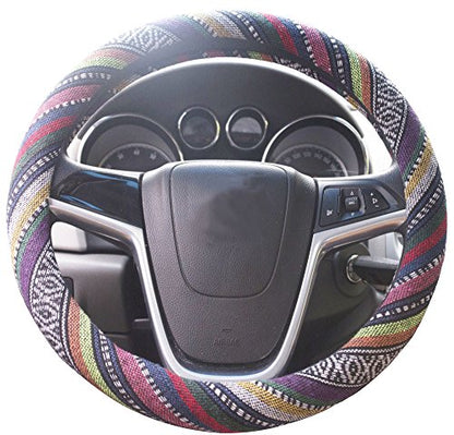 Small Ethnic Style Coarse Flax Cloth Automotive Steering Wheel Cover Anti Slip and Sweat Absorption Auto Car Wrap Cover (14''-14.25, B) - color: B, size: 14 - 14.25 inches