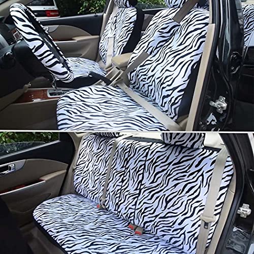 AUTOFAN Zebra Car Seat Covers for Full Set with 2 Seat Belt Pads & Universal 15 Inch Steering Wheel Cover Fit for Cars, Trucks, SUV, or Van - color: animal zebra