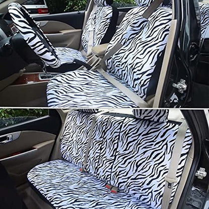 AUTOFAN Zebra Car Seat Covers for Full Set with 2 Seat Belt Pads & Universal 15 Inch Steering Wheel Cover Fit for Cars, Trucks, SUV, or Van - color: animal zebra