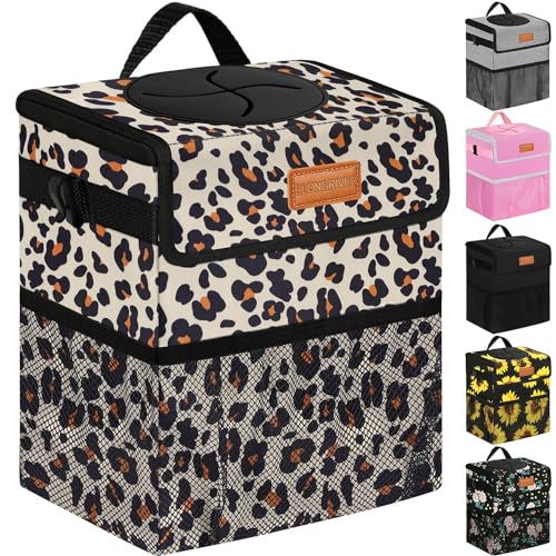 ELONGRIVER Car Trash Can Bin for Back Seat Leak Proof, Cute Car Trash Bag Hanging, Vehicle Trash Can for SUV Truck Van, Automotive Garbage Cans Front Seat Leopard Print, 2 Gallons - color: Leopard Print, size: 2 Gallons