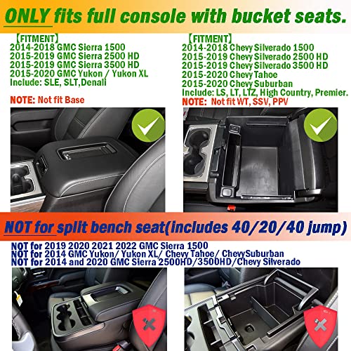 Full coverage Center Console Organizer Compatible with 2014-2018 GMC Sierra 1500 /Chevy Silverado 1500 Accessories 2015-2020 Yukon XL/Tahoe Suburban Insert Armrest Storage ABS Plastic, Red - color: red