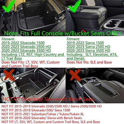 Center Console Organizer Tray Compatible with Chevy Silverado 1500/GMC Sierra 1500 2019-2022 Accessories and 2020-2023 Silverado/Sierra 2500/3500 HD Armrest Box - Full Console w/Bucket Seats
