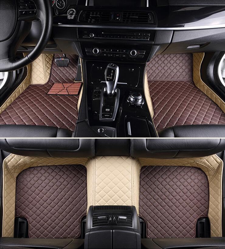Custom Leather Car Mats, Vehicle-Specific Fit All-Weather Floor Mats, 100% Waterproof Anti-Slip Durable Protection for SUV Truck Sedan, Precision Tailored Protection (Dark Brown Beige car mat) - color: Dark brown beige car mat