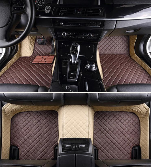 Custom Leather Car Mats, Vehicle-Specific Fit All-Weather Floor Mats, 100% Waterproof Anti-Slip Durable Protection for SUV Truck Sedan, Precision Tailored Protection (Dark Brown Beige car mat) - color: Dark brown beige car mat