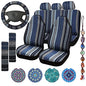 Frienda Baja Saddle Blanket Car Seat Covers Full Set Multicolor Stripe Boho Steering Wheel Cover Seat Belt Pads Crystal Hanging Ornament Automotive Interior Universal Fit Most Cars (Retro Style) - style: Retro Style
