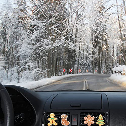Whaline 5Pcs Christmas Car Air Vent Clips Gingerbread Snowflake Xmas Tree Car Air Freshener Charm Air Conditioning Outlet Clip for Air Vent Decorations Cars Accessories Cars Interior Dashboard Decor