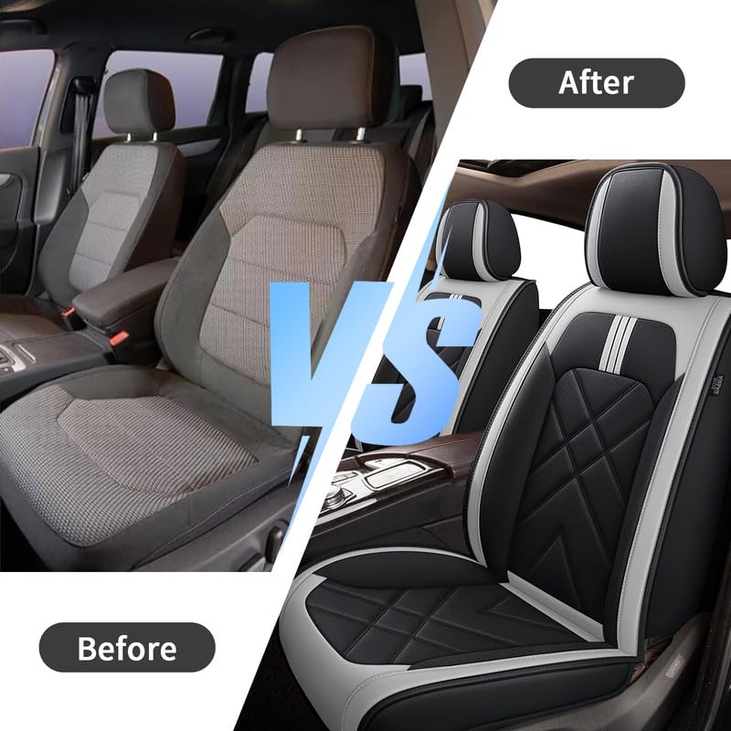 Custom Fit Faux Leather Front Seat Covers for Nissan Frontier 2007-2026 2PCS, Anti-Slip & Airbag Compatible, Black & Gray - color: #068 Black&light Gray, size: 2 Front Seats
