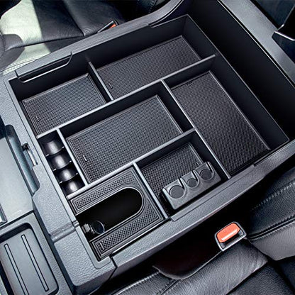 Compatible with Toyota Tundra Accessories 2014-2021 Center Console Organizer, Insert ABS Black Materials Tray, Armrest Secondary Storage Box - Full Tray - color: black