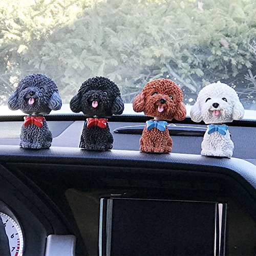 IBWell Mini Bobbing-Head Dog for Car Dash Board Decor,Dashboard Doggy Puppy Teddy Toy with Adhesive Tab（Poodle） (White)