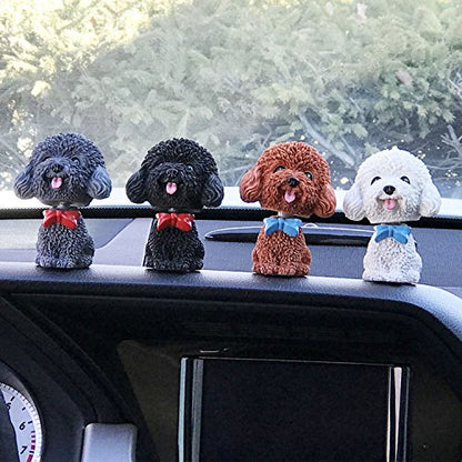 IBWell Mini Bobbing-Head Dog for Car Dash Board Decor,Dashboard Doggy Puppy Teddy Toy with Adhesive Tab（Poodle） (White)