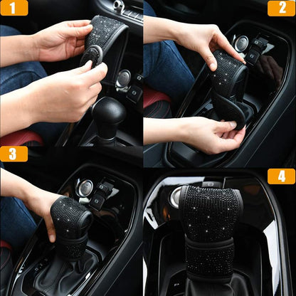 Auto Gear Shift Knob Cover with Crystal Glitter Bling Rhinestones,Car Knob Gear Stick Protector (Black Diamonds) - size: Gear Shift (Black Diamonds)