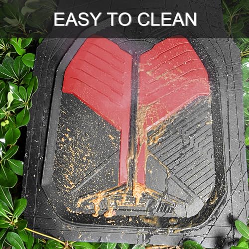 CAR PASS Heavy Duty Rubber Car Mats, Deep-Dish Car Floor Mats All Weather, Universal Two-Tone Trim-to-Fit for SUVs Trucks Sedans, Waterproof Anti-Slip, 3 Pieces V12 Black and Metallic Red - color: Red and Black